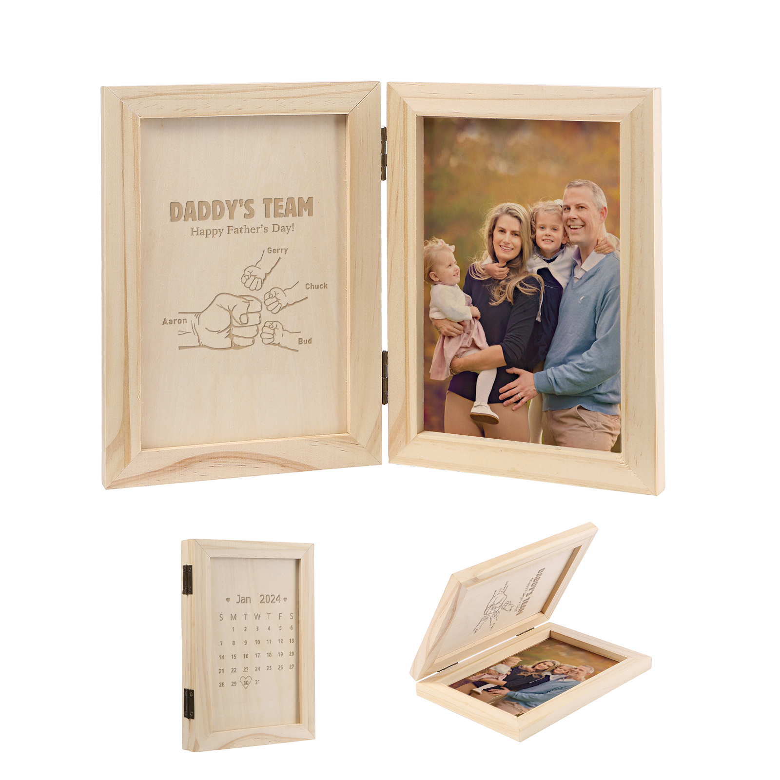 4 Names Personalised Wooden Frame with Photo and Date - Father’s Day Gift | Jessemade