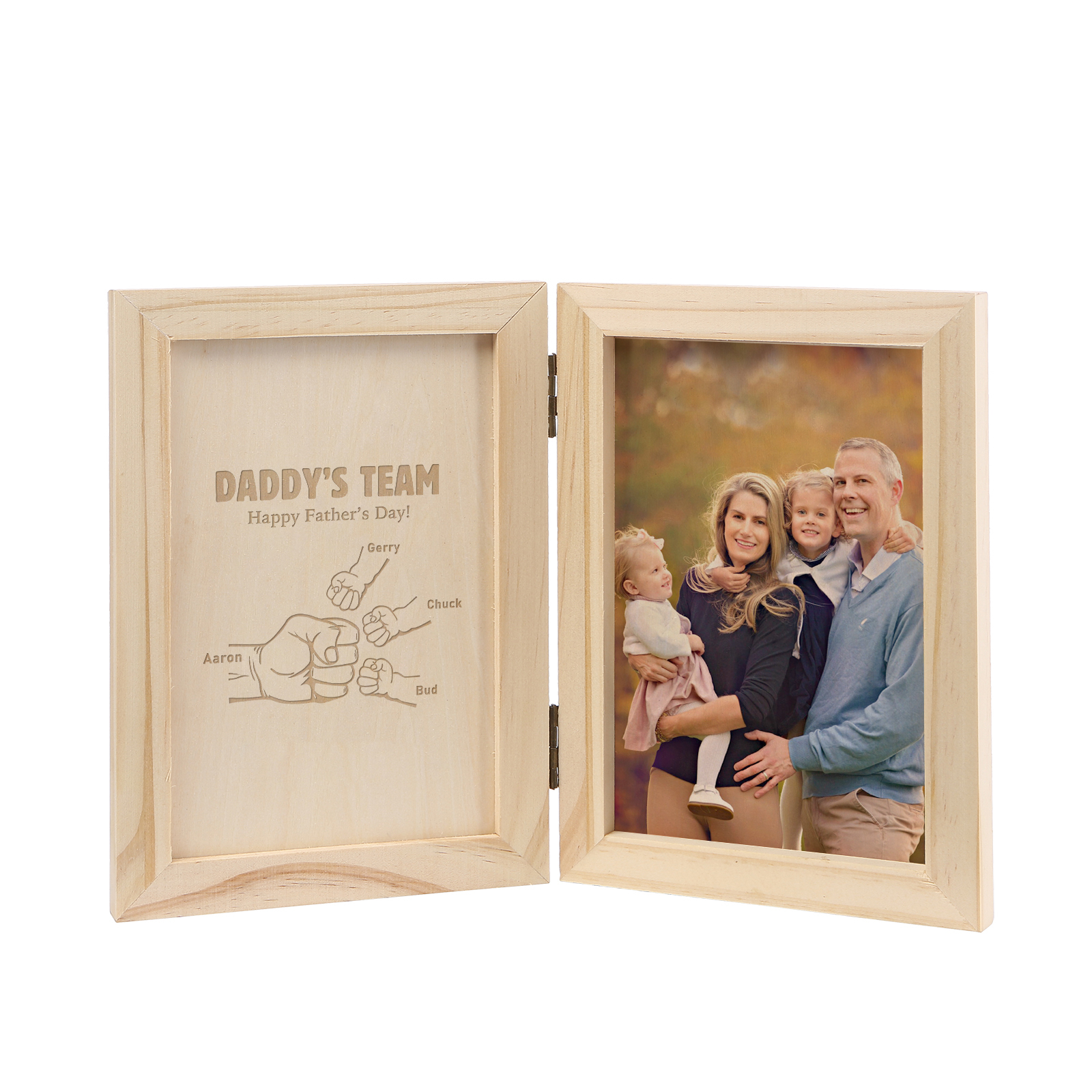 4 Names Personalised Wooden Frame with Photo and Date - Father’s Day Gift | Jessemade