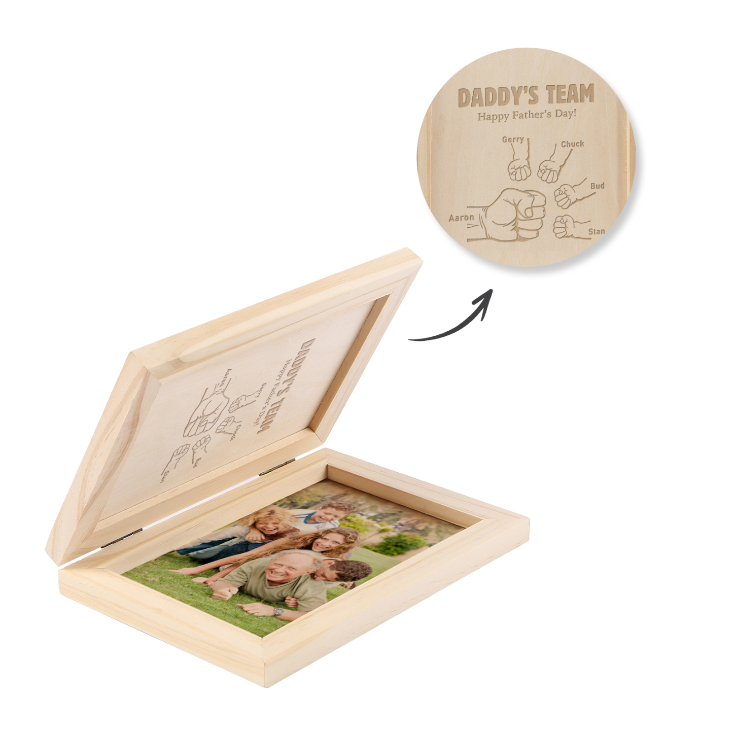 5 Names Personalised Wooden Frame with Photo and Date - Father’s Day Gift | Jessemade