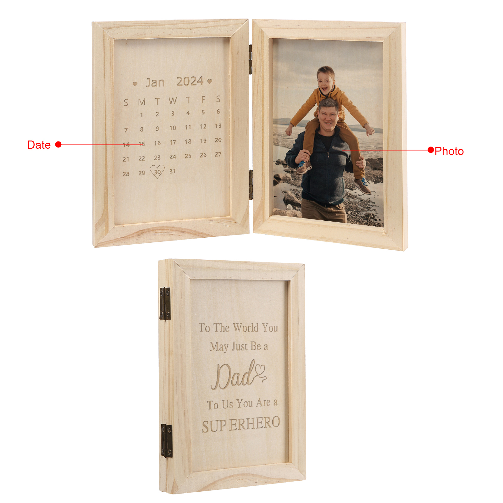 Personalised Wooden Frame with Photo and Date - Father’s Day Gift | Jessemade