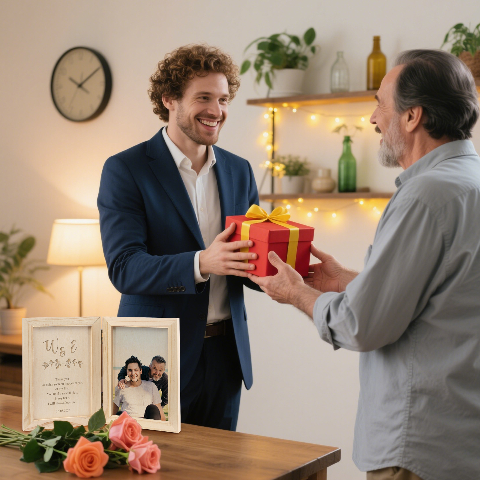 1 Name Personalised Wooden Frame with Photo, Initials & Text - Father’s Day Gift | Jessemade