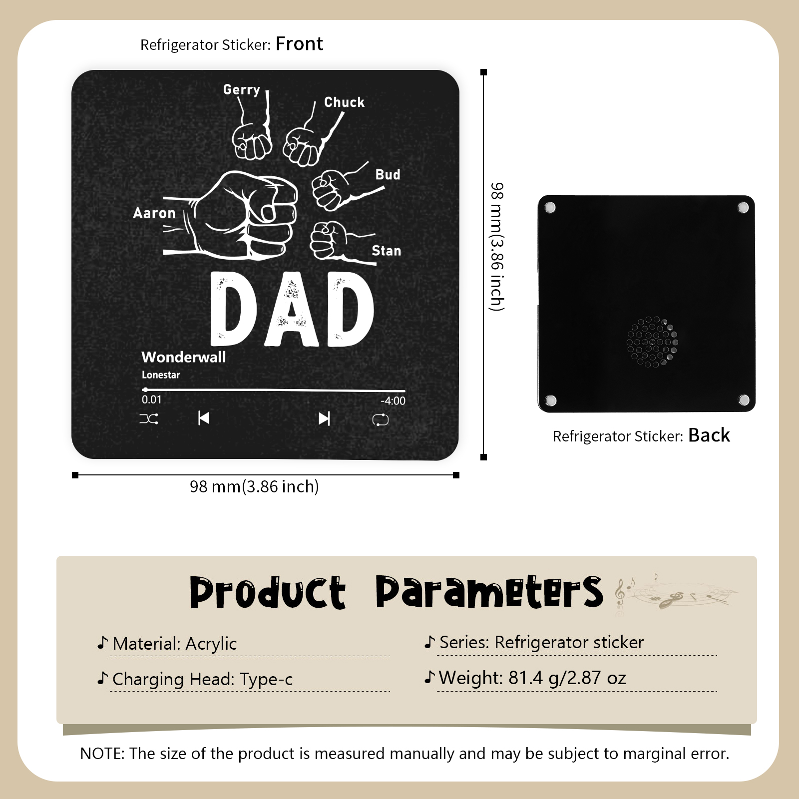 5 Names Personalised Music Fridge Magnet with Favourite Song – Thoughtful Family Keepsake | Jessemade