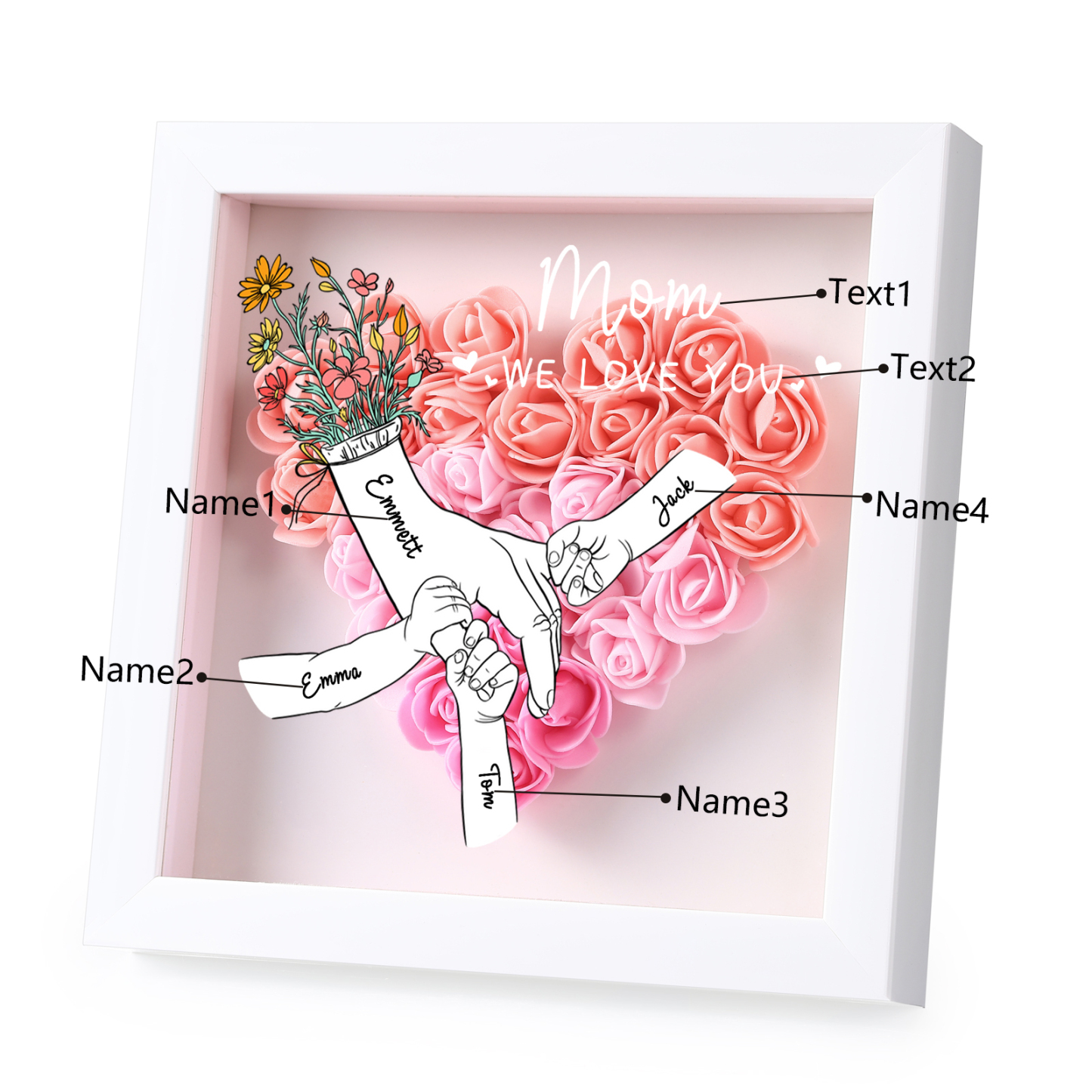 4 Names & 2 Texts Personalised Rose Flower Frame – A Thoughtful Gift for Mum, Wife or Friend | Jessemade