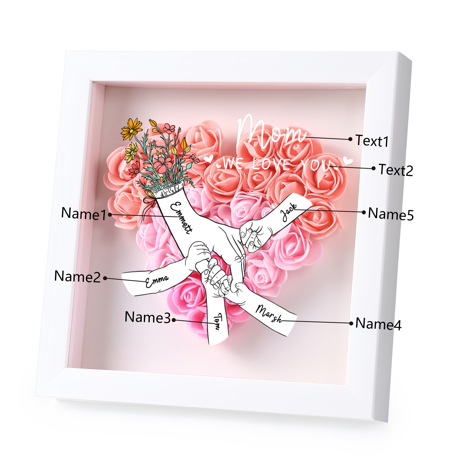 5 Names & 2 Texts Personalised Rose Flower Frame – A Thoughtful Gift for Mum, Wife or Friend | Jessemade