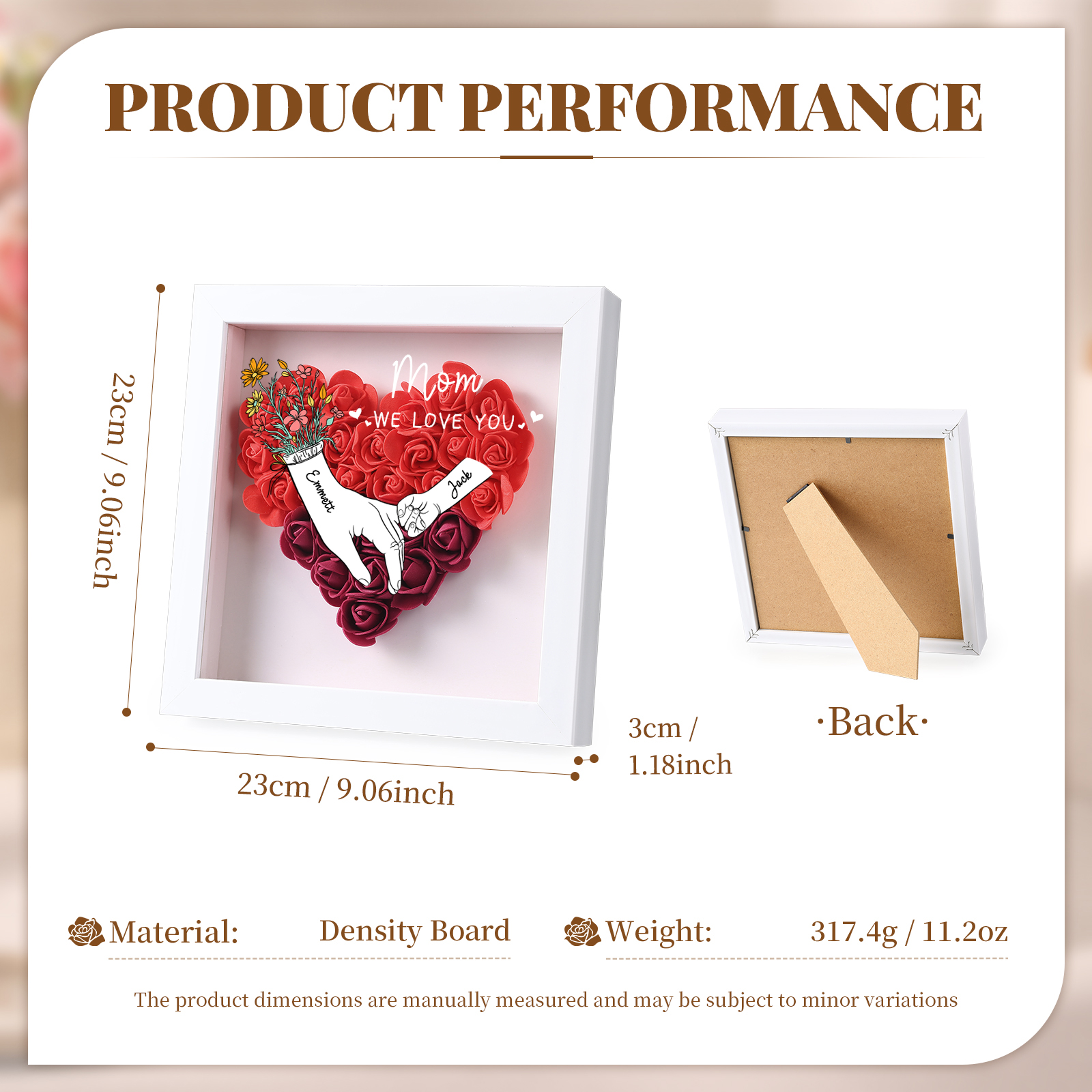  2 Names & 2 Texts Personalised Rose Flower Frame – A Thoughtful Gift for Mum, Wife or Friend