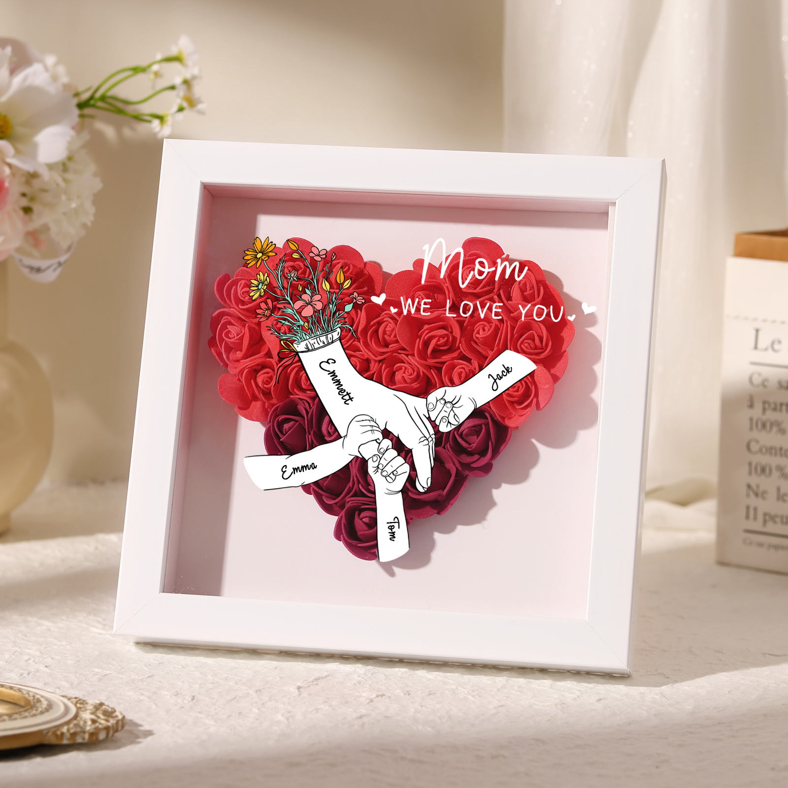 4 Names & 2 Texts Personalised Rose Flower Frame – A Thoughtful Gift f