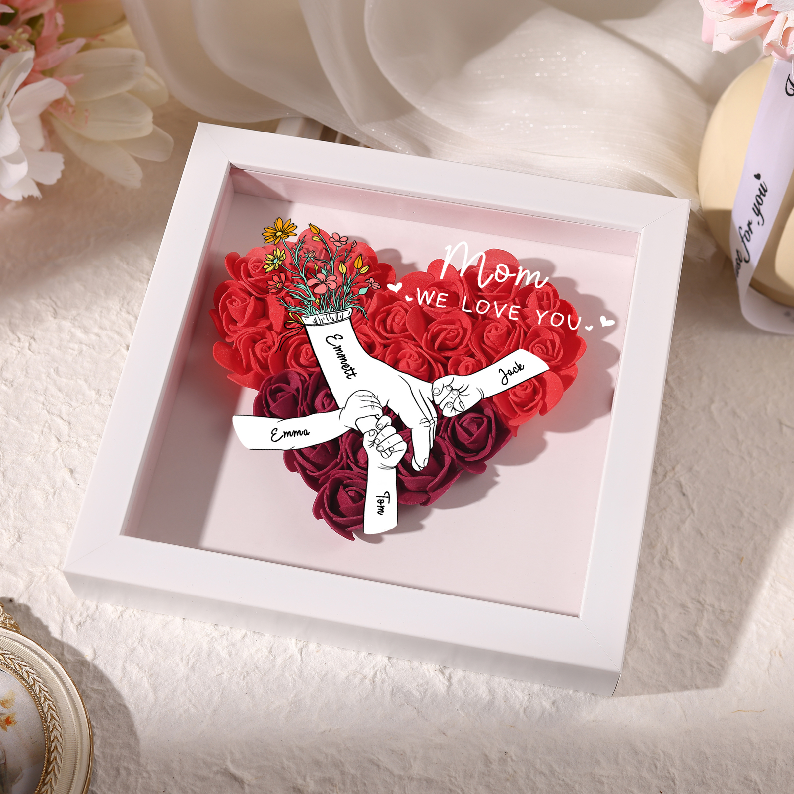 4 Names & 2 Texts Personalised Rose Flower Frame – A Thoughtful Gift for Mum, Wife or Friend | Jessemade