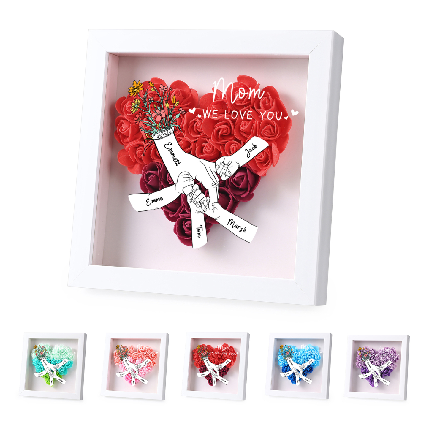 5 Names & 2 Texts Personalised Rose Flower Frame – A Thoughtful Gift for Mum, Wife or Friend | Jessemade