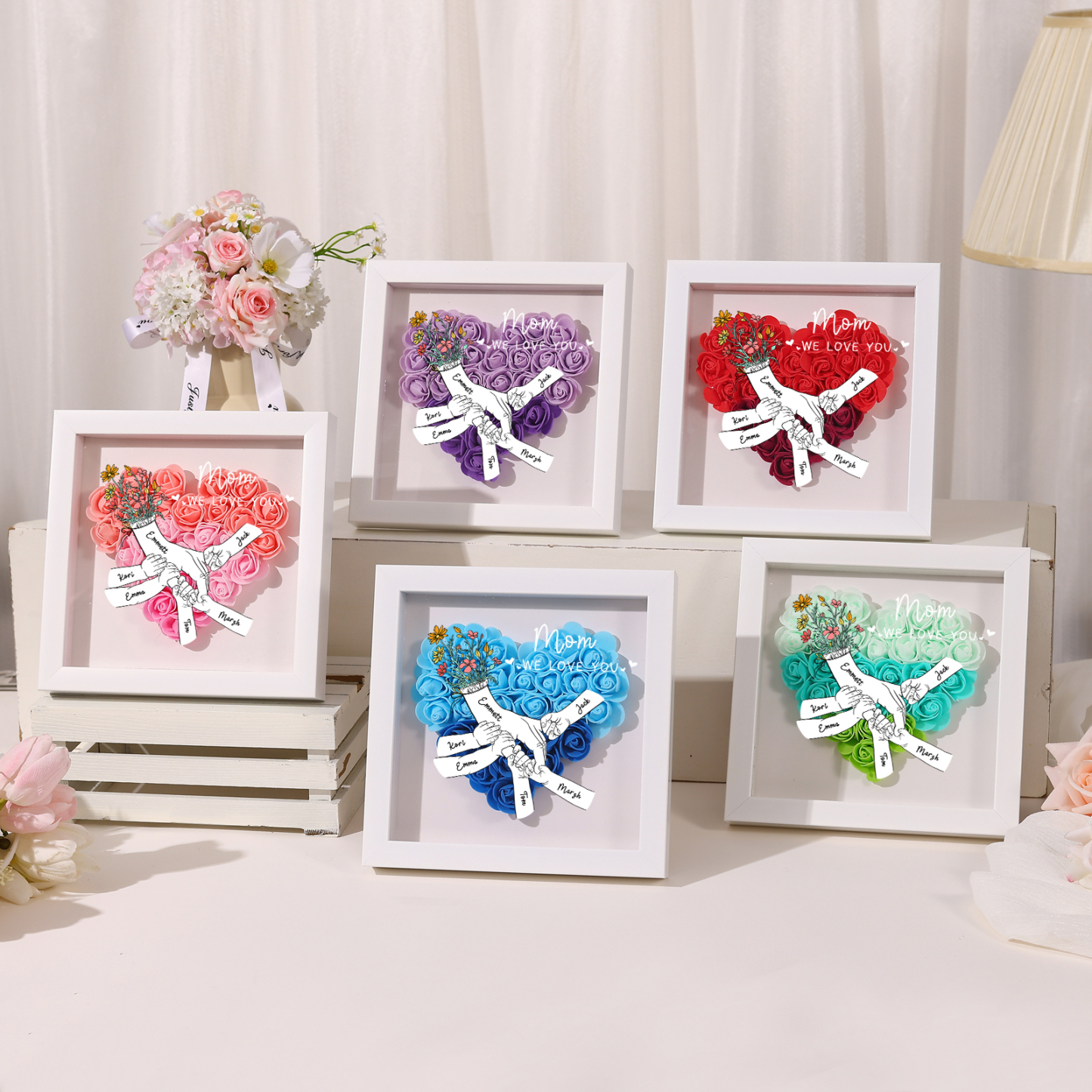 6 Names & 2 Texts Personalised Rose Flower Frame – A Thoughtful Gift for Mum, Wife or Friend | Jessemade