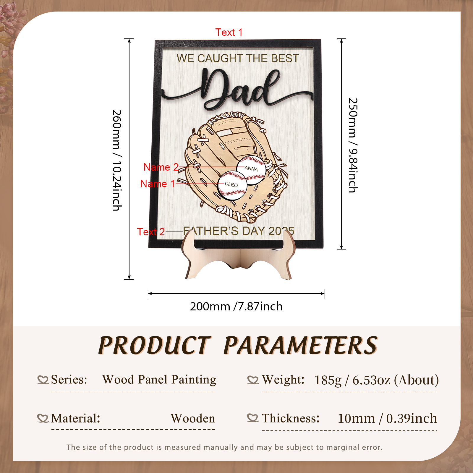 Personalised Wooden Plaque – “We Caught the Best Dad” Baseball Design 2 Texts & 2 Names | Jessemade