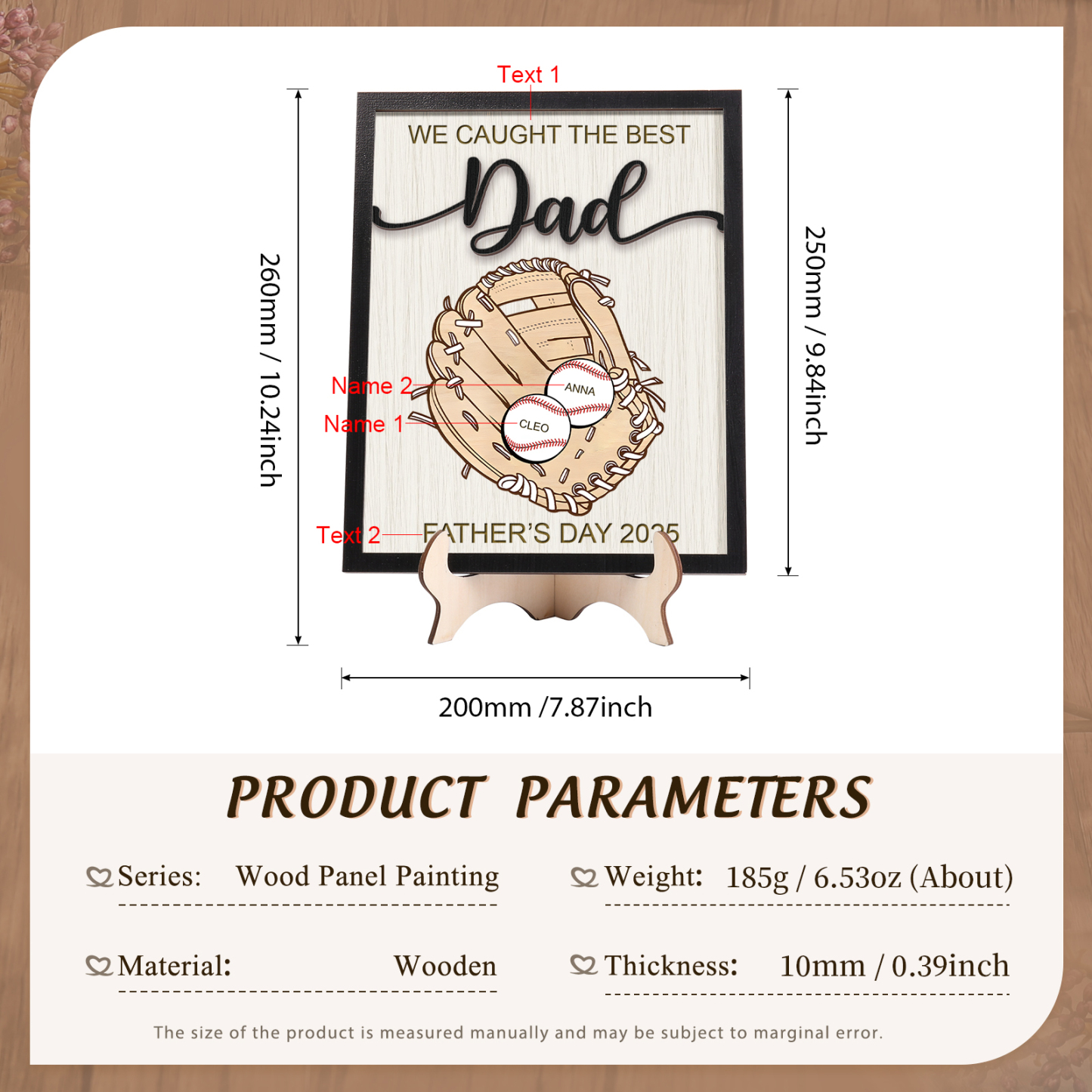Personalised Wooden Plaque – “We Caught the Best Dad” Baseball Design 2 Texts & 2 Names | Jessemade