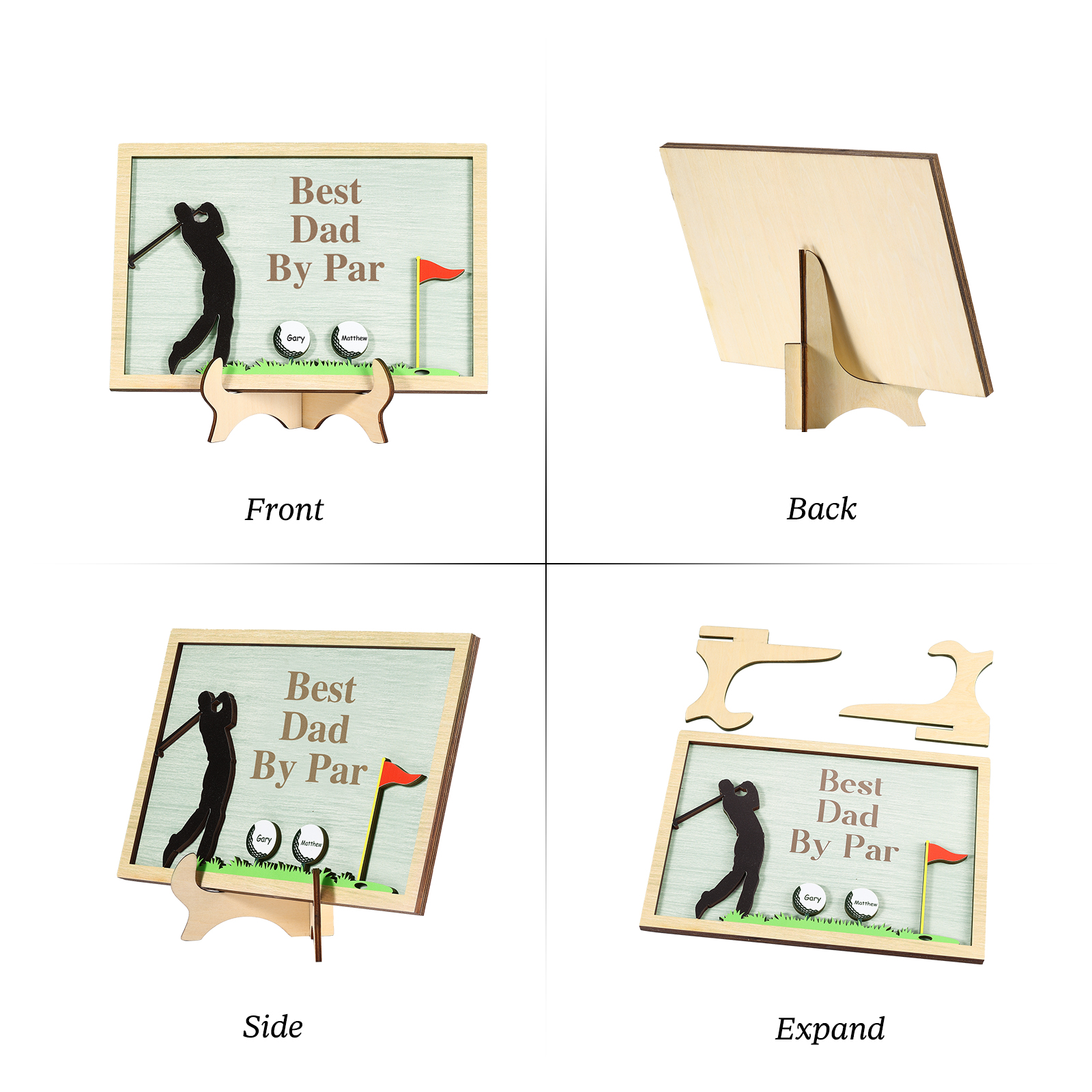 2 Names & 1 Text Personalised Golf Wooden Plaque – Custom Father's Day Gift | Jessemade