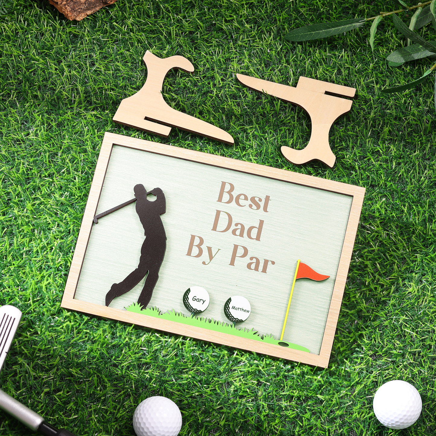 2 Names & 1 Text Personalised Golf Wooden Plaque – Custom Father's Day Gift | Jessemade