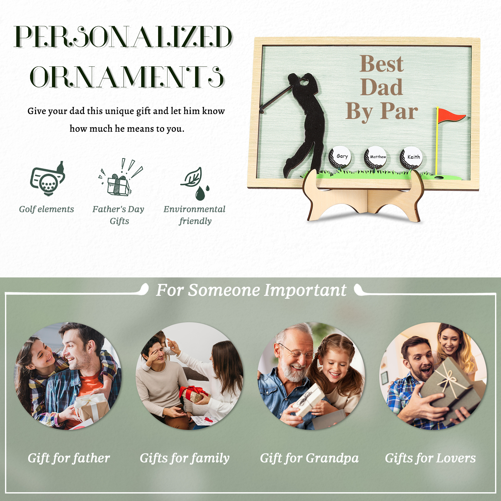 3 Names & 1 Text Personalised Golf Wooden Plaque – Custom Father's Day Gift | Jessemade