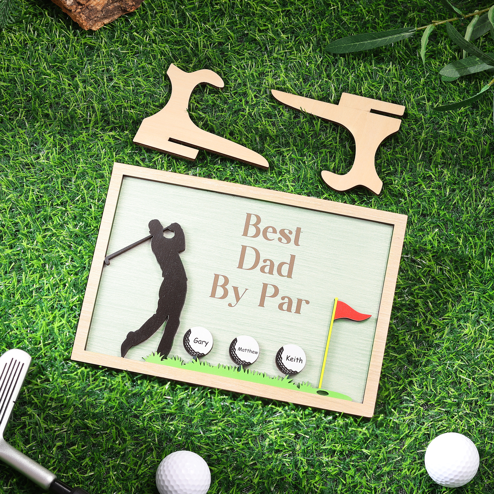 3 Names & 1 Text Personalised Golf Wooden Plaque – Custom Father's Day Gift | Jessemade