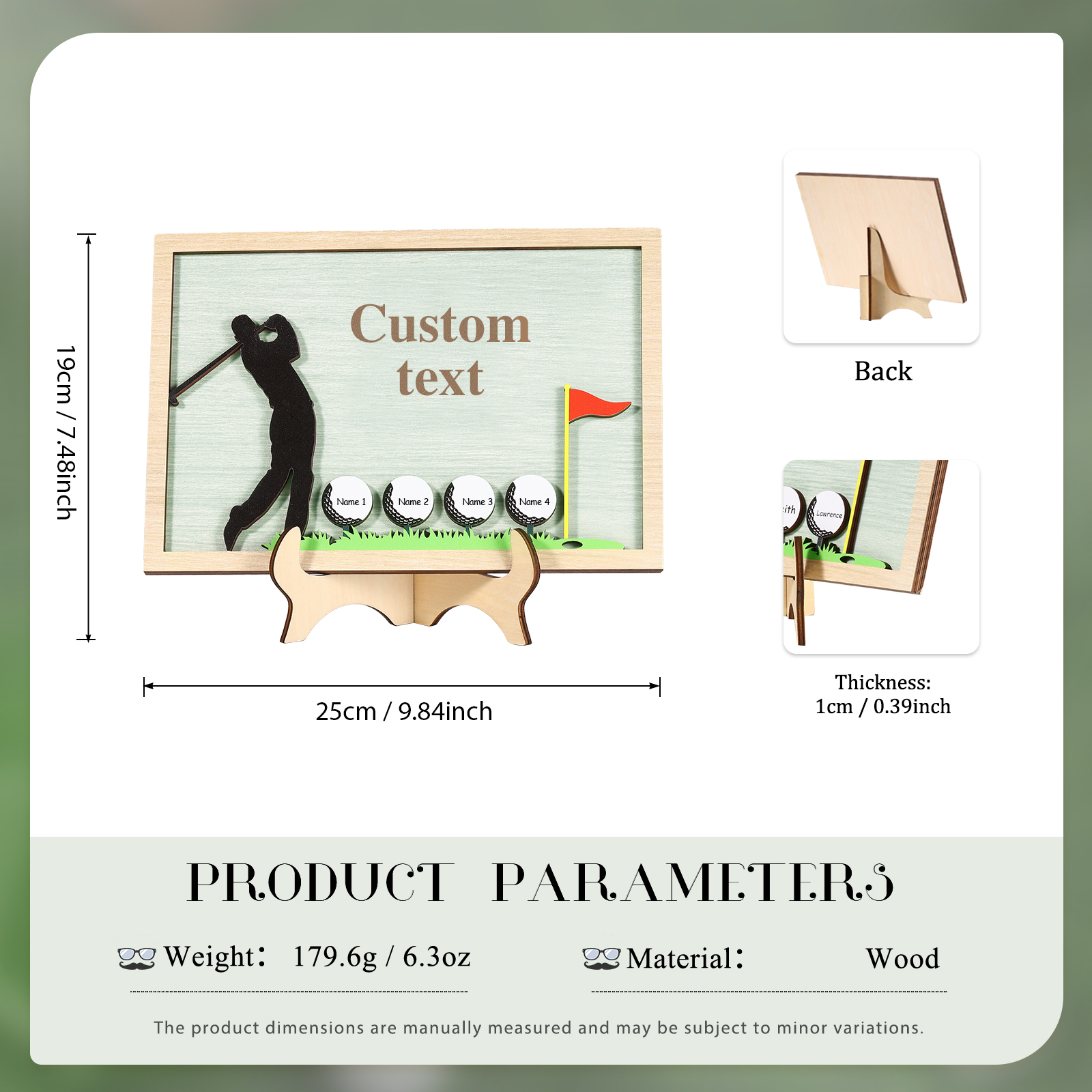 4 Names & 1 Text Personalised Golf Wooden Plaque – Custom Father's Day Gift | Jessemade