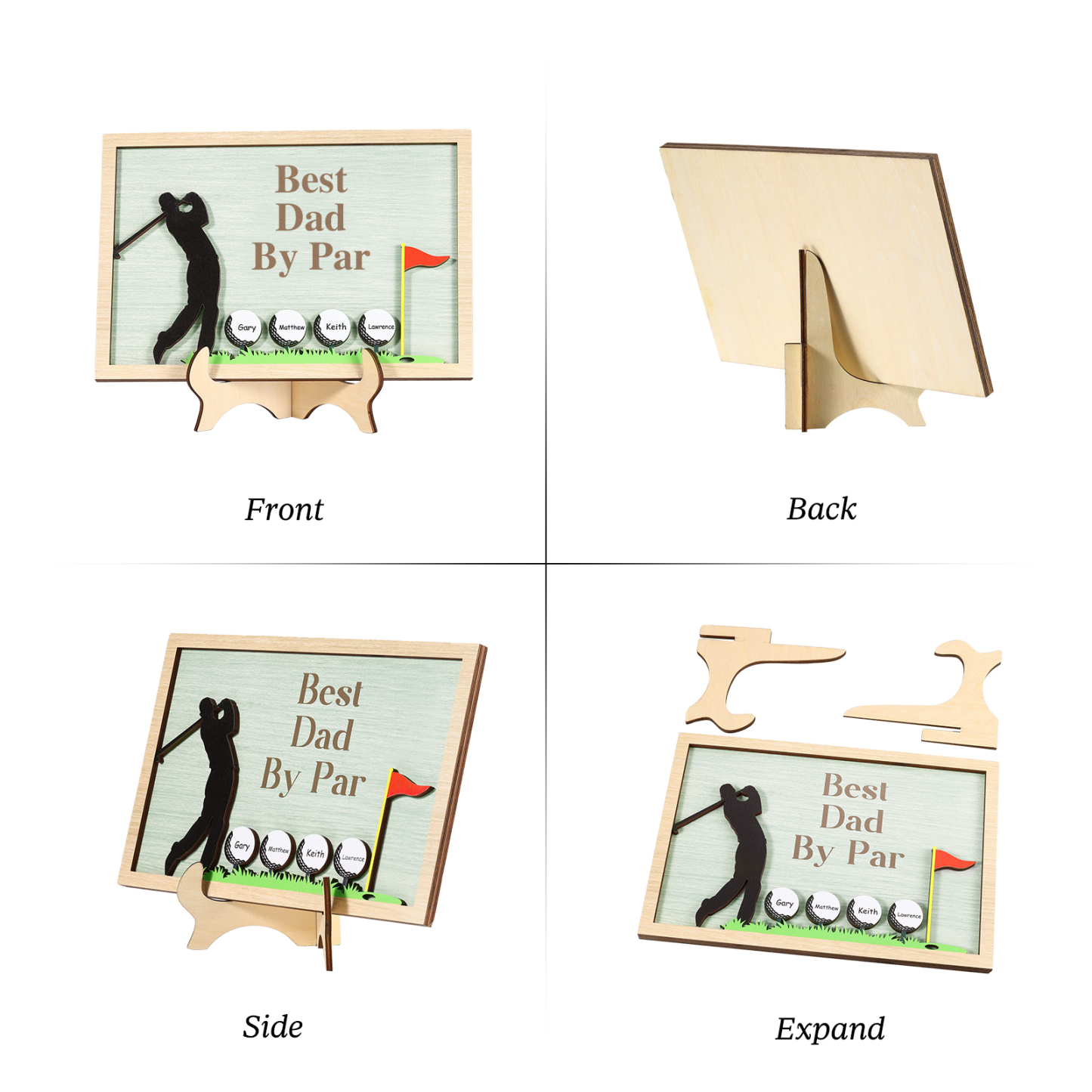 4 Names & 1 Text Personalised Golf Wooden Plaque – Custom Father's Day Gift | Jessemade