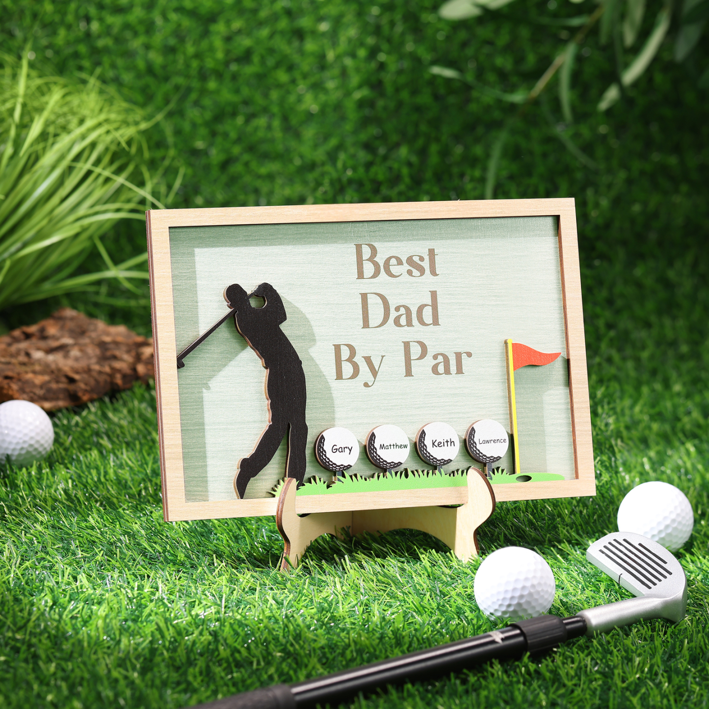 4 Names & 1 Text Personalised Golf Wooden Plaque – Custom Father's Day