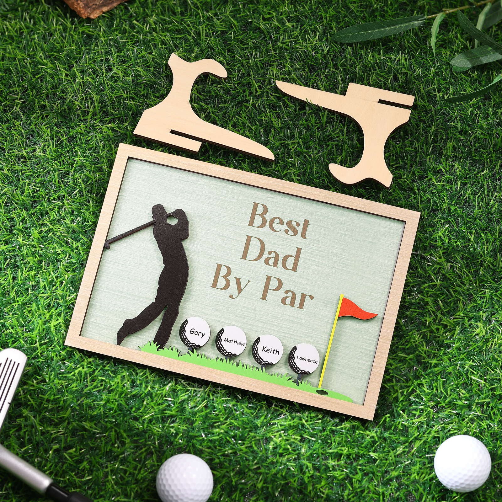 4 Names & 1 Text Personalised Golf Wooden Plaque – Custom Father's Day Gift | Jessemade