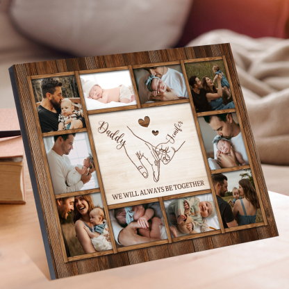 Personalised Wooden Photo Frame – Custom 2 Names, 1 Text & 10 Photo Collage – Gift for Dad, Mum, Grandparents or Family | Jessemade