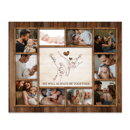 Personalised Wooden Photo Frame – Custom 3 Names, 1 Text & 10 Photo Collage – Gift for Dad, Mum, Grandparents or Family | Jessemade