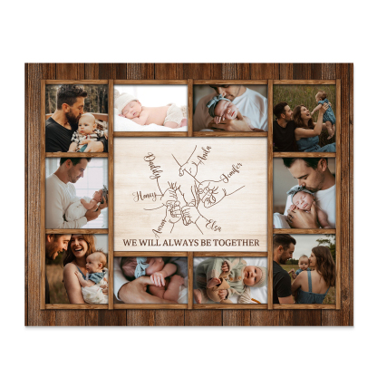 Personalised Wooden Photo Frame – Custom 6 Names, 1 Text & 10 Photo Collage – Gift for Dad, Mum, Grandparents or Family | Jessemade