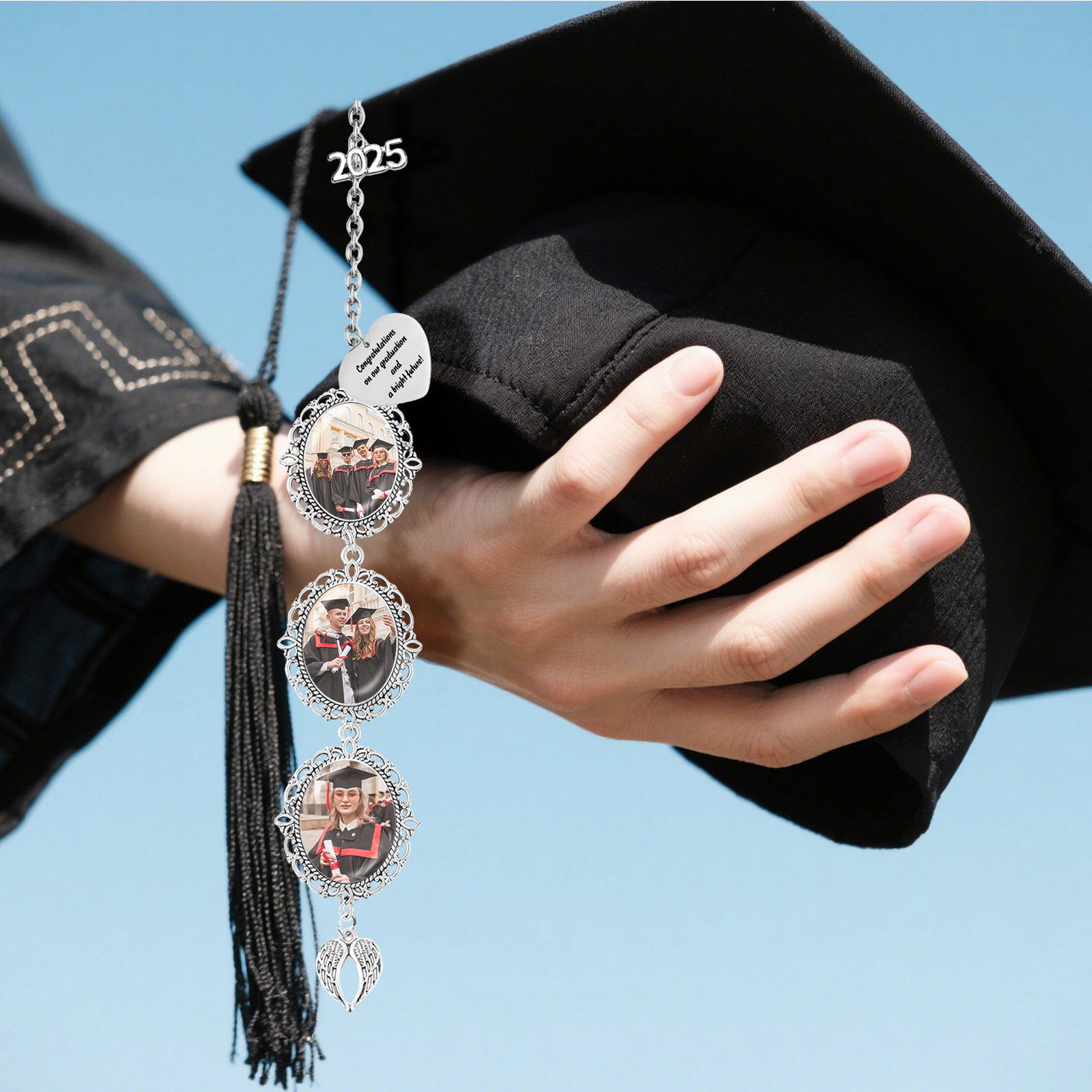 Custom Graduation Tassel Photo&text Charm With Angel Wing,memorial Graduation Gift For Her,2025 Graduation Memorial Tassel For Grad Cap - UK