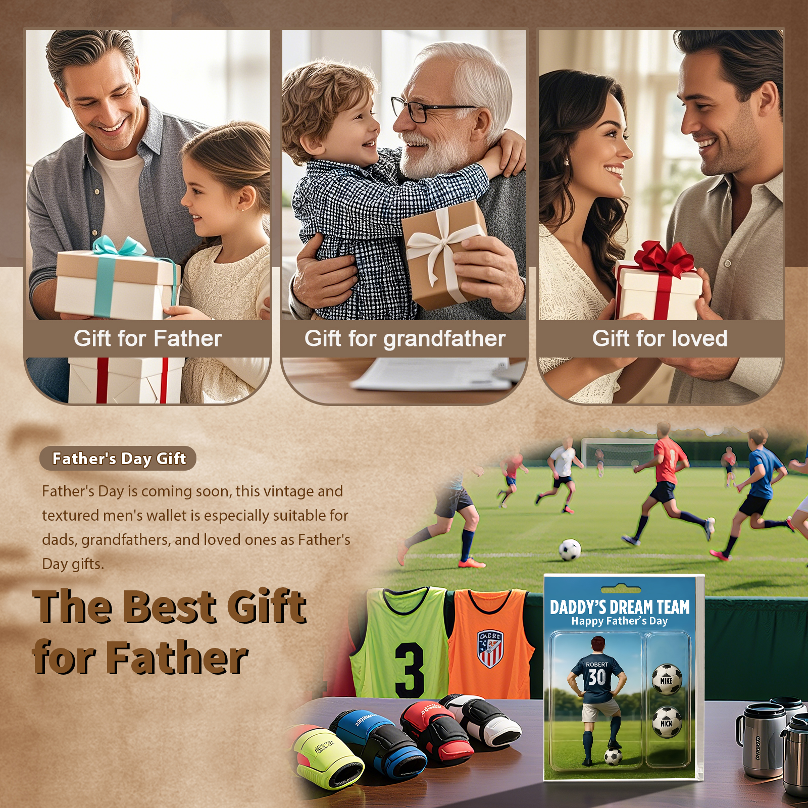 3 Names Personalised Football Dad Display Plaque – Custom Father's Day Gift | Jessemade