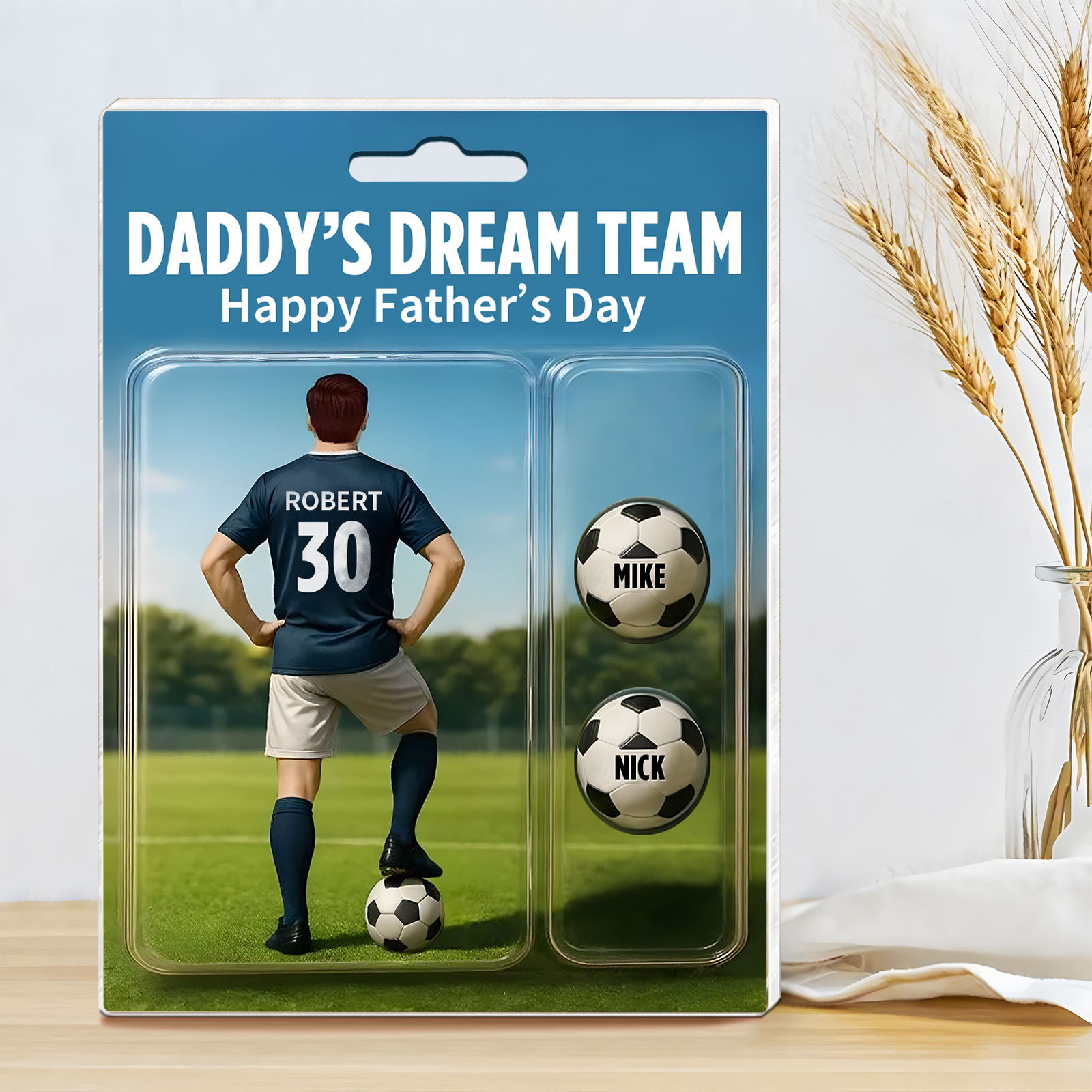 3 Names Personalised Fooball Dad Display Plaque – Custom Father's Day 