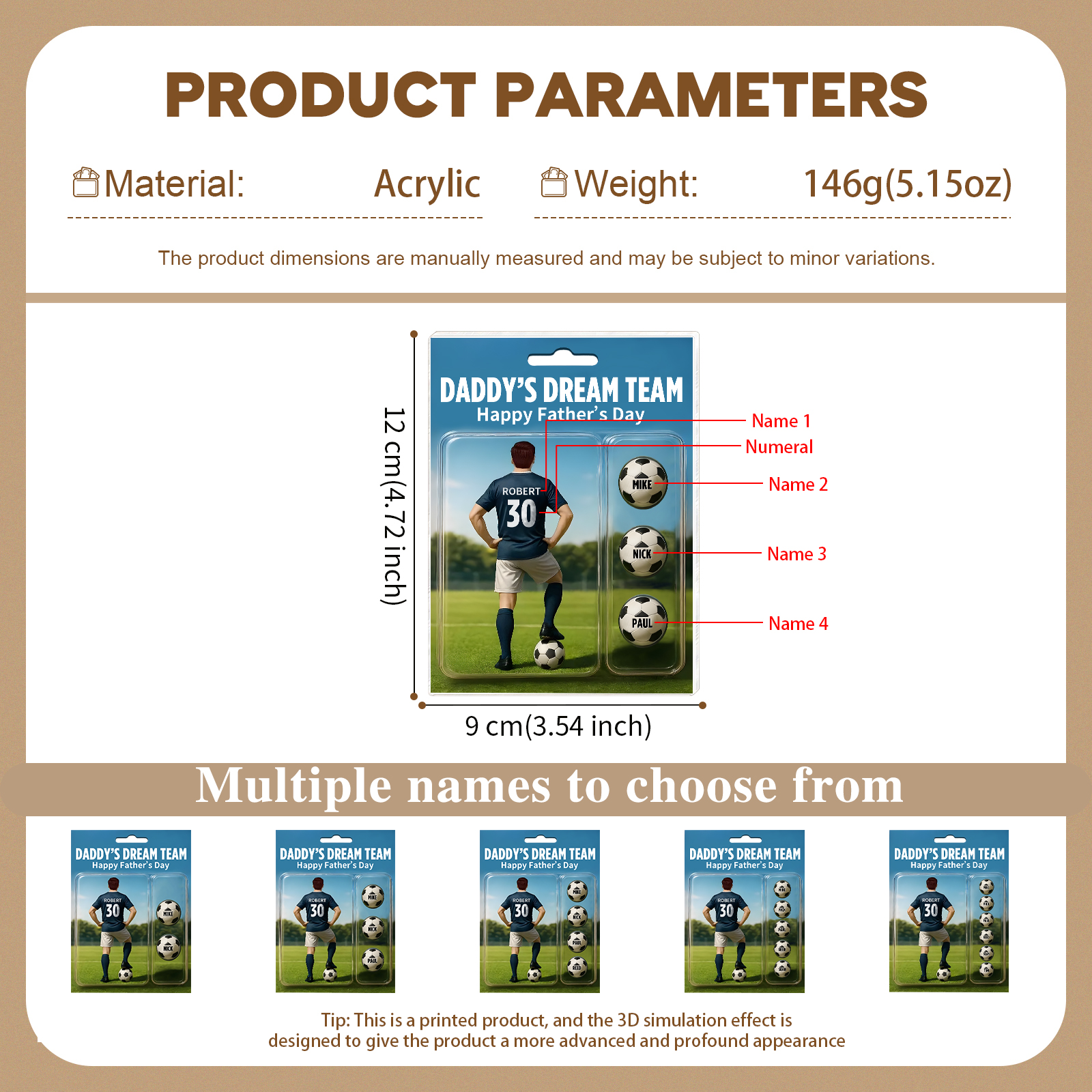 4 Names Personalised Football Dad Display Plaque – Custom Father's Day Gift | Jessemade