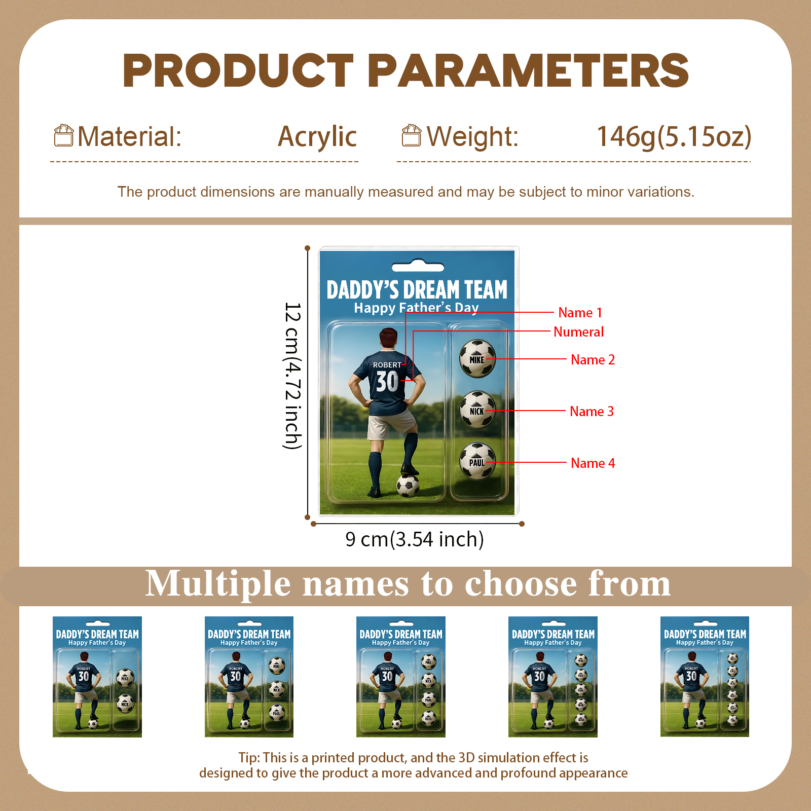 4 Names Personalised Football Dad Display Plaque – Custom Father's Day Gift | Jessemade