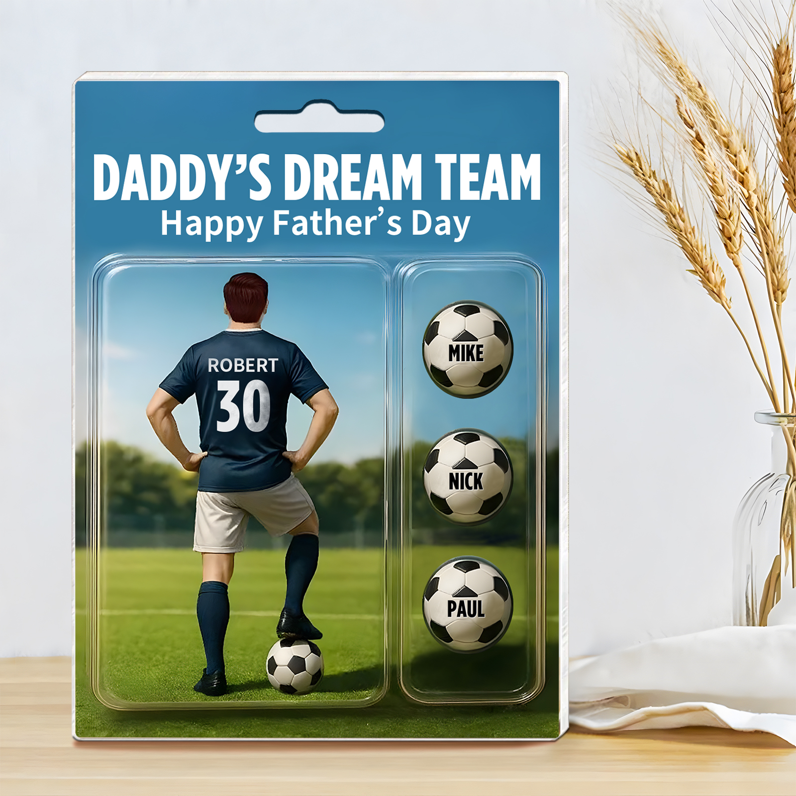 4 Names Personalised Football Dad Display Plaque – Custom Father's Day