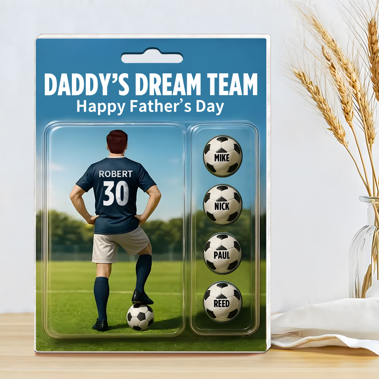 5 Names Personalised Football Dad Display Plaque – Custom Father's Day