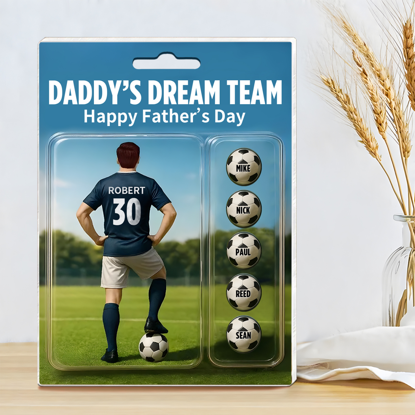 6 Names Personalised Football Dad Display Plaque – Custom Father's Day