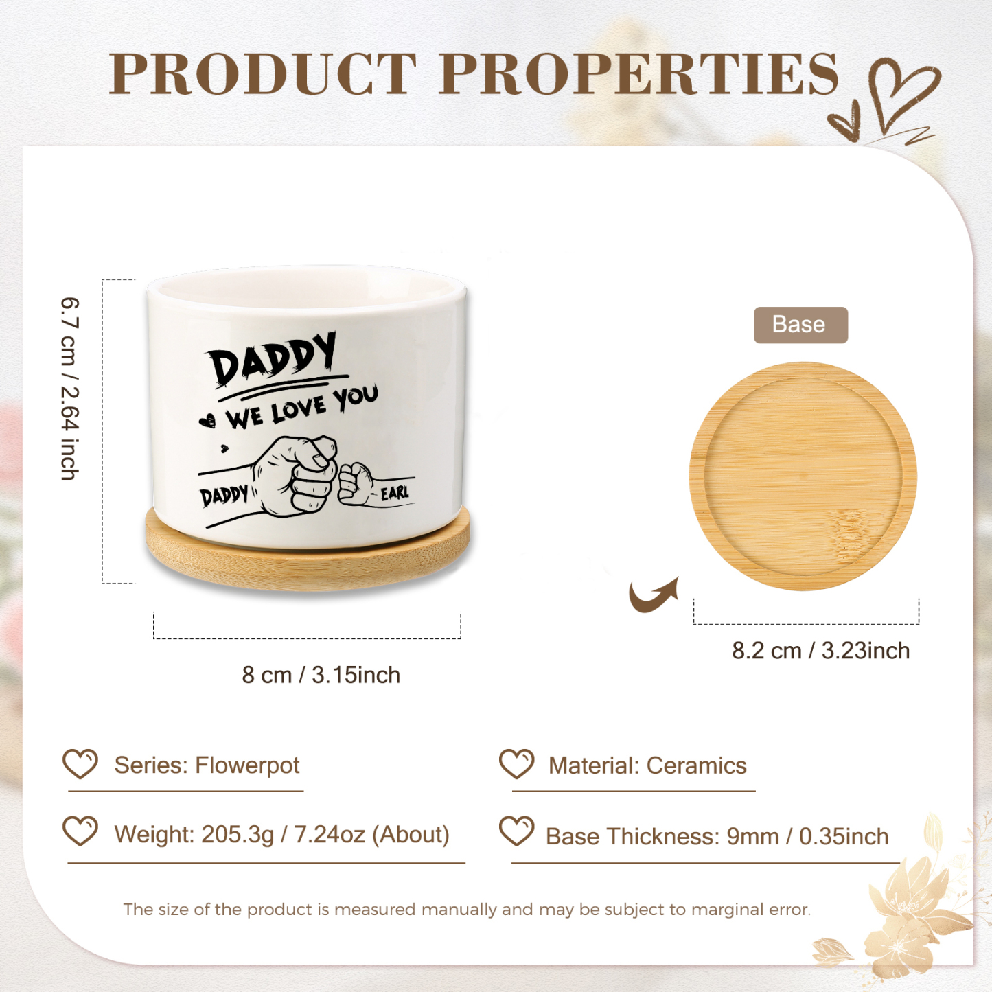 Personalised Ceramic Flowerpot for Dad with 2 Names & 2 Texts – Custom Fist Bump Design | Jessemade