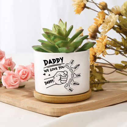 Personalised Ceramic Flowerpot for Dad with 6 Names & 2 Texts – Custom
