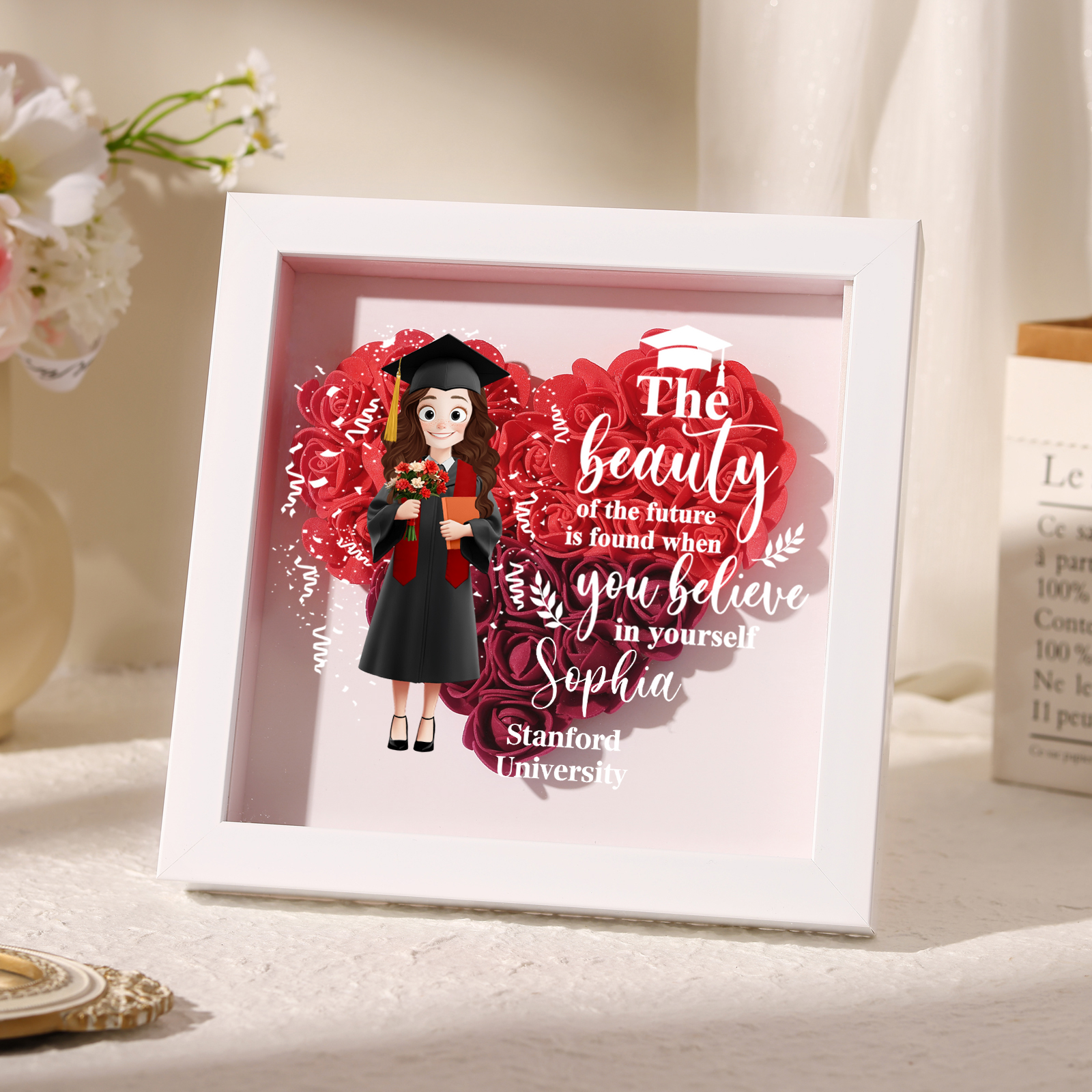 Personalised Graduation Flower Frame – Custom Name & Text | Jessemade