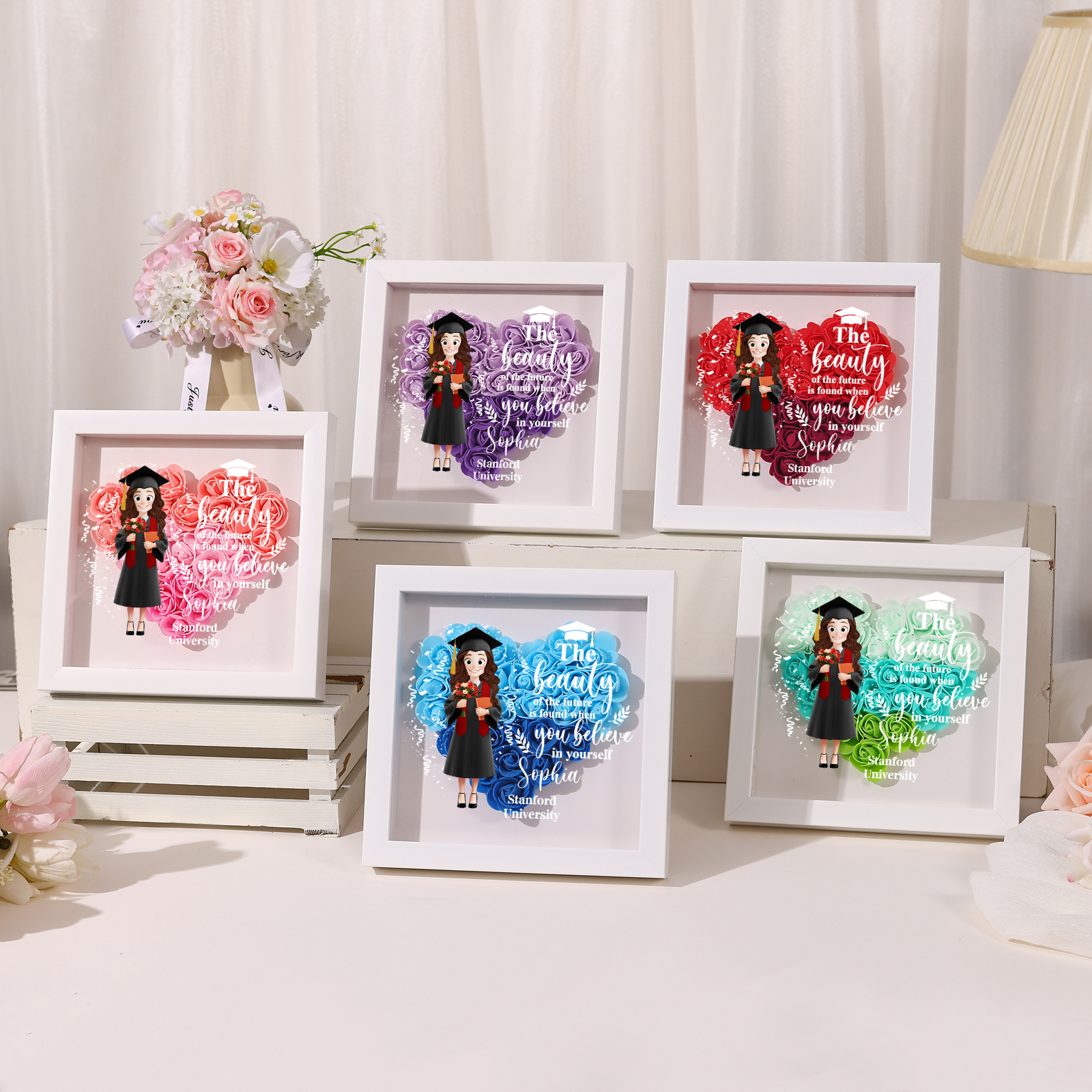 Personalized Graduation Flower Frame – Custom Name & Text | Lorajewel