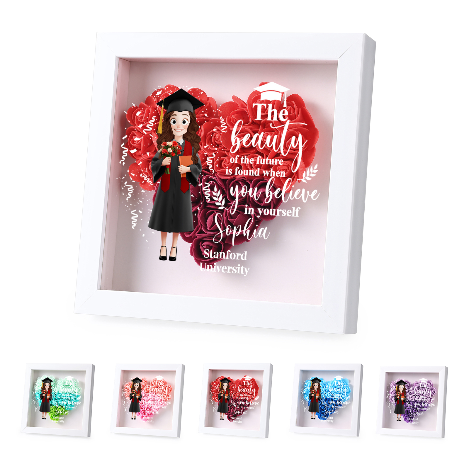 Personalized Graduation Flower Frame – Custom Name & Text | Lorajewel
