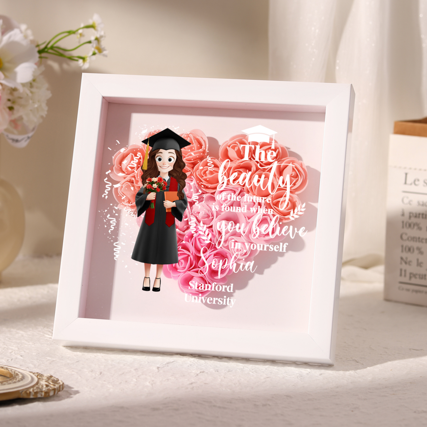 Personalized Graduation Flower Frame – Custom Name & Text | Lorajewel
