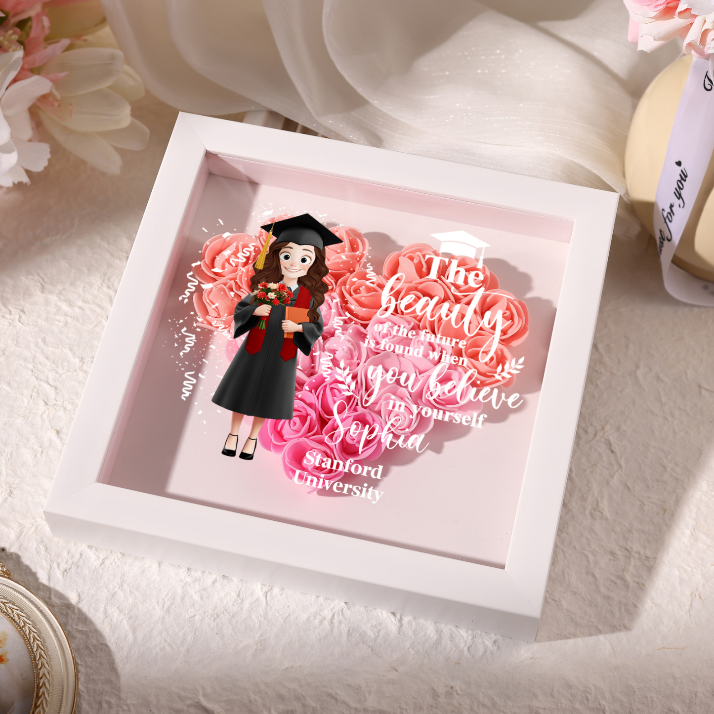 Personalized Graduation Flower Frame – Custom Name & Text | Lorajewel