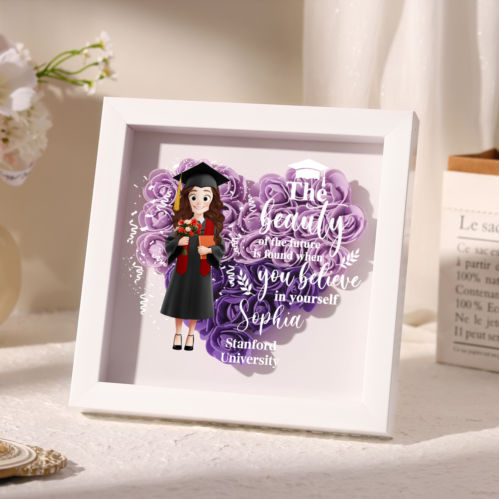 Personalised Graduation Flower Frame – Custom Name & Text | Jessemade