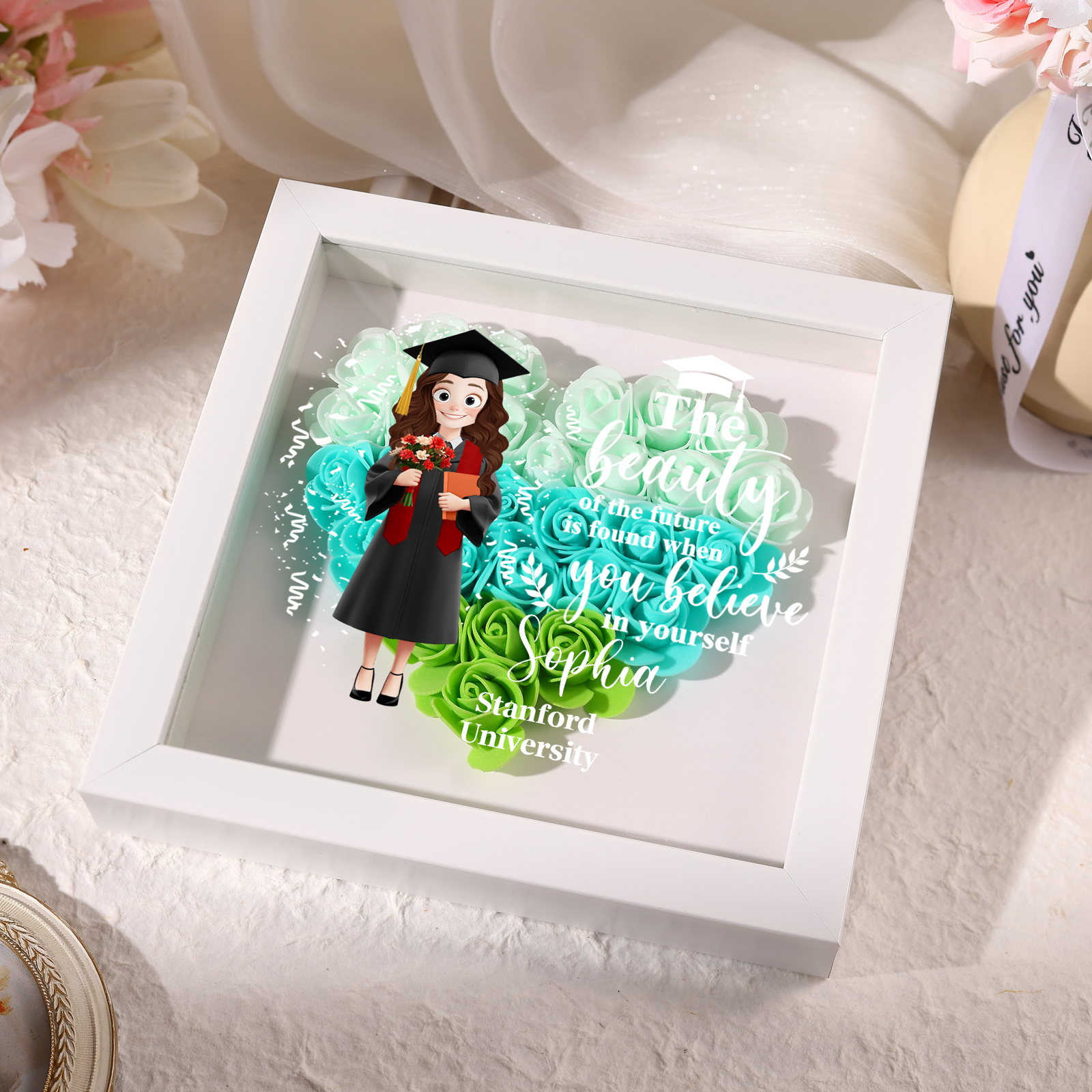 Personalized Graduation Flower Frame – Custom Name & Text | Lorajewel
