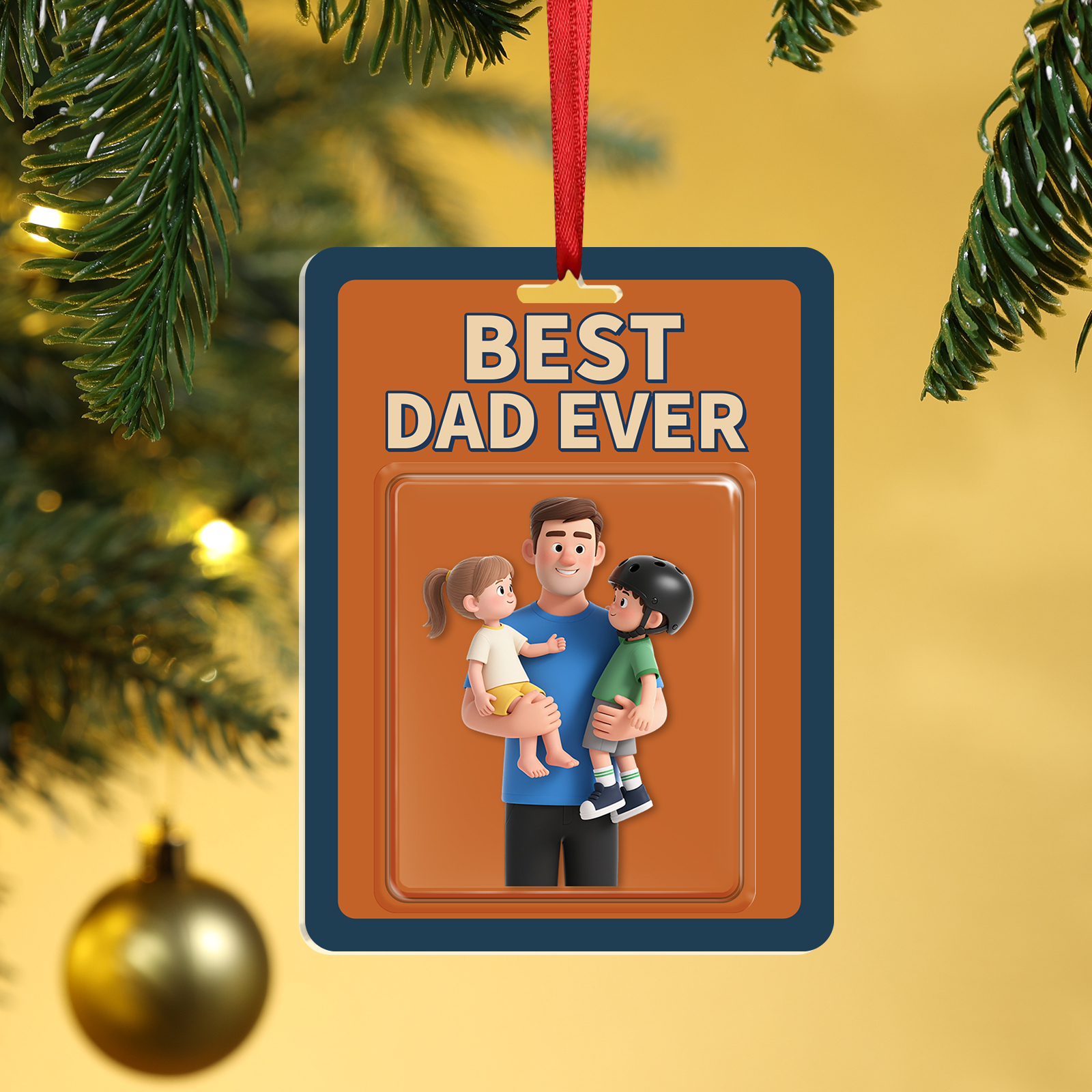 1 Photo Personalized Best Dad Ever Acrylic Ornament – Custom 3D Family Illustration | Lorajewel