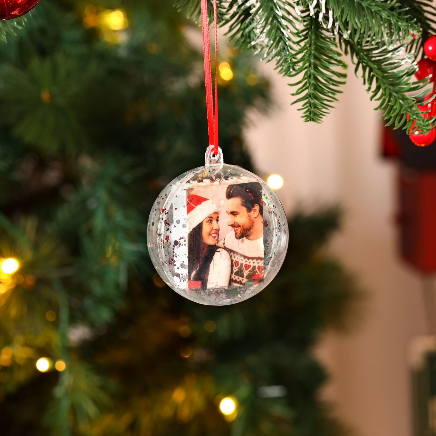 Personalised Photo Heart Christmas Blocks Bauble Ornamnet