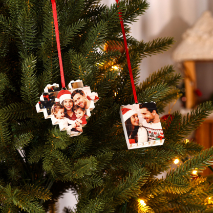 Personalised Photo Heart Christmas Blocks Bauble Ornamnet