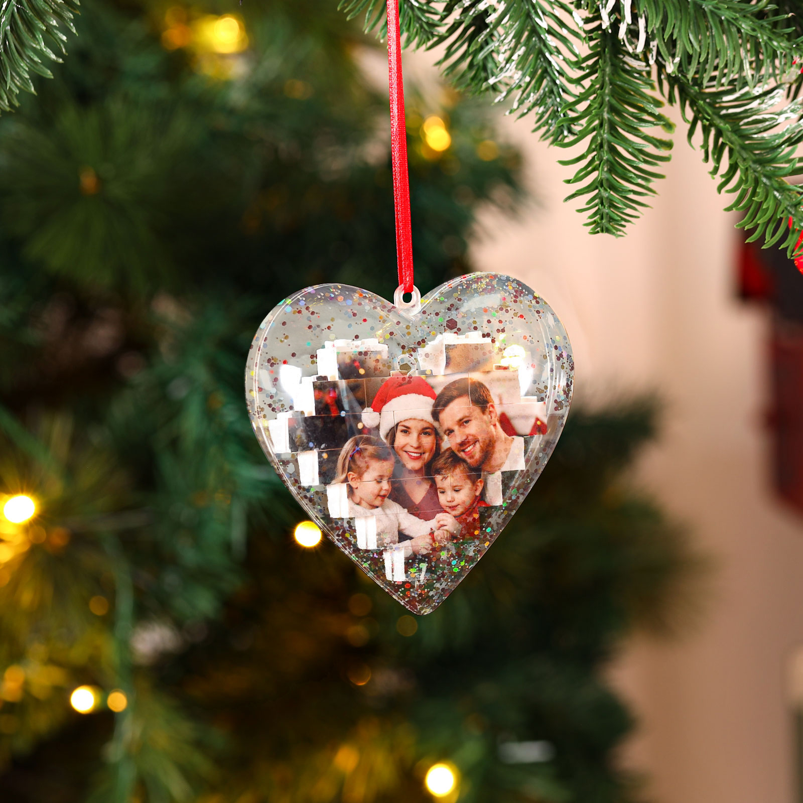 Personalised Photo Heart Christmas Blocks Bauble Ornamnet
