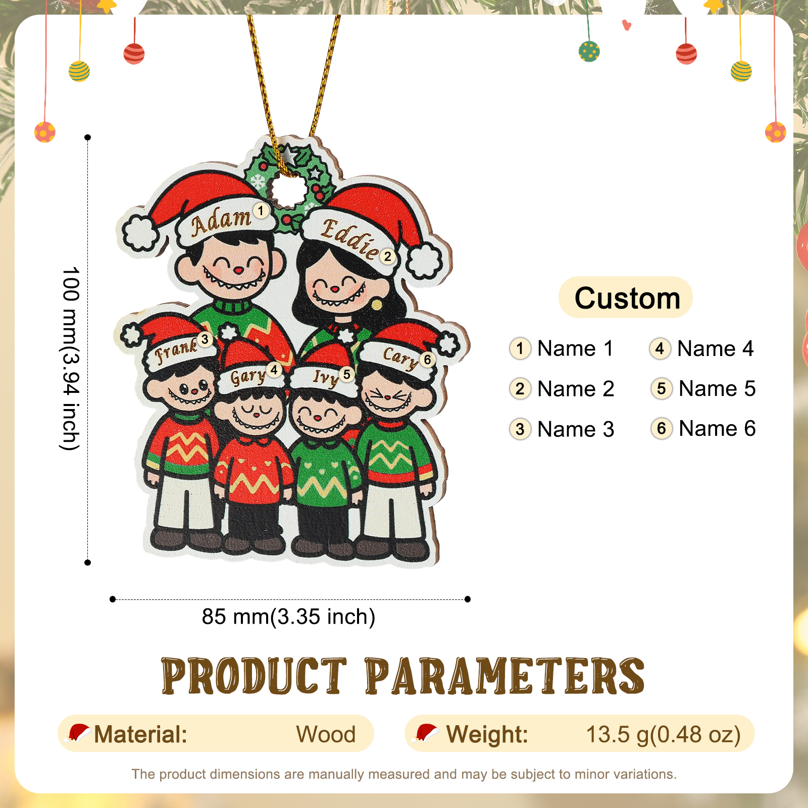 Personalised Cartoon Family Wooden Xmas Ornament
