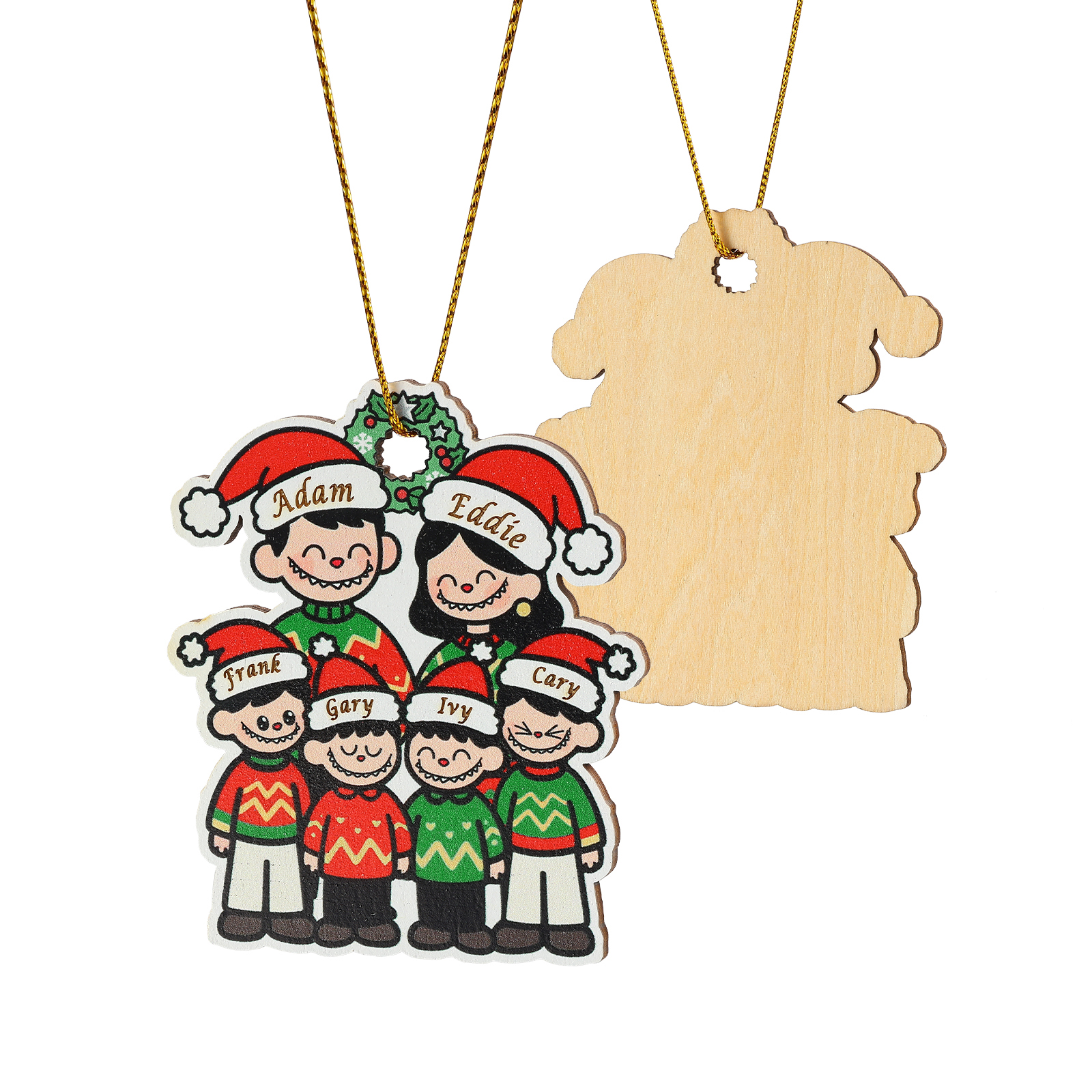 Personalised Cartoon Family Wooden Xmas Ornament