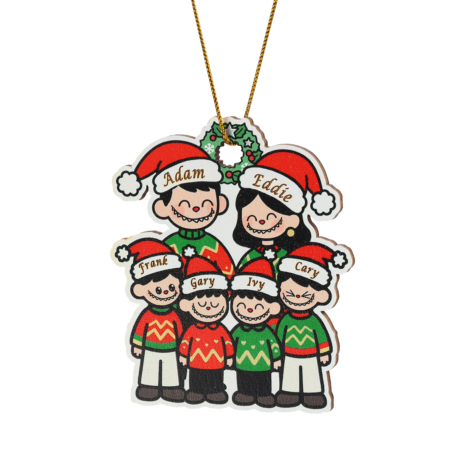 Personalised Cartoon Family Wooden Xmas Ornament